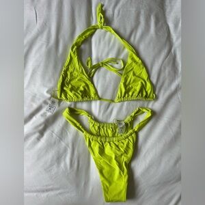 Neon Green Bikini Set | Triangle Halter Top & Cheeky Bottoms | Size M/L | NEW